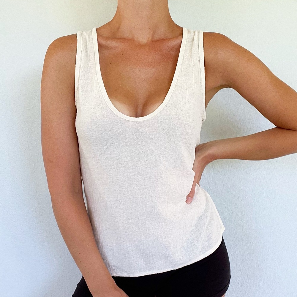 Jirisuda off-white casual cotton boho beach tank size XS